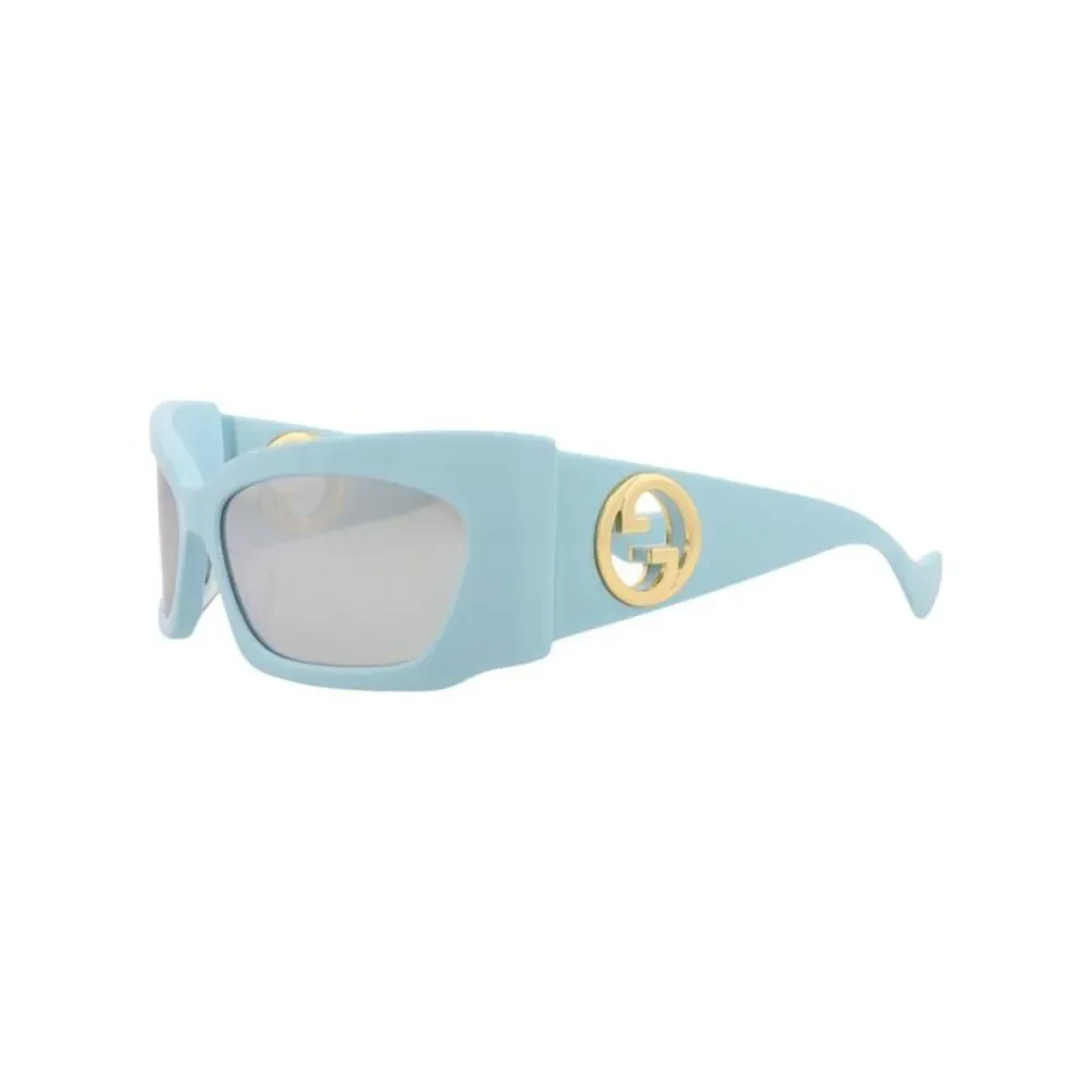 Gucci Shield-Frame Recycled Acetate Sunglasses Blue Womens